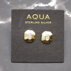 Stud Earrings Cubic Zirconia Yellow Gold over 925 Sterling Silver Minimalist